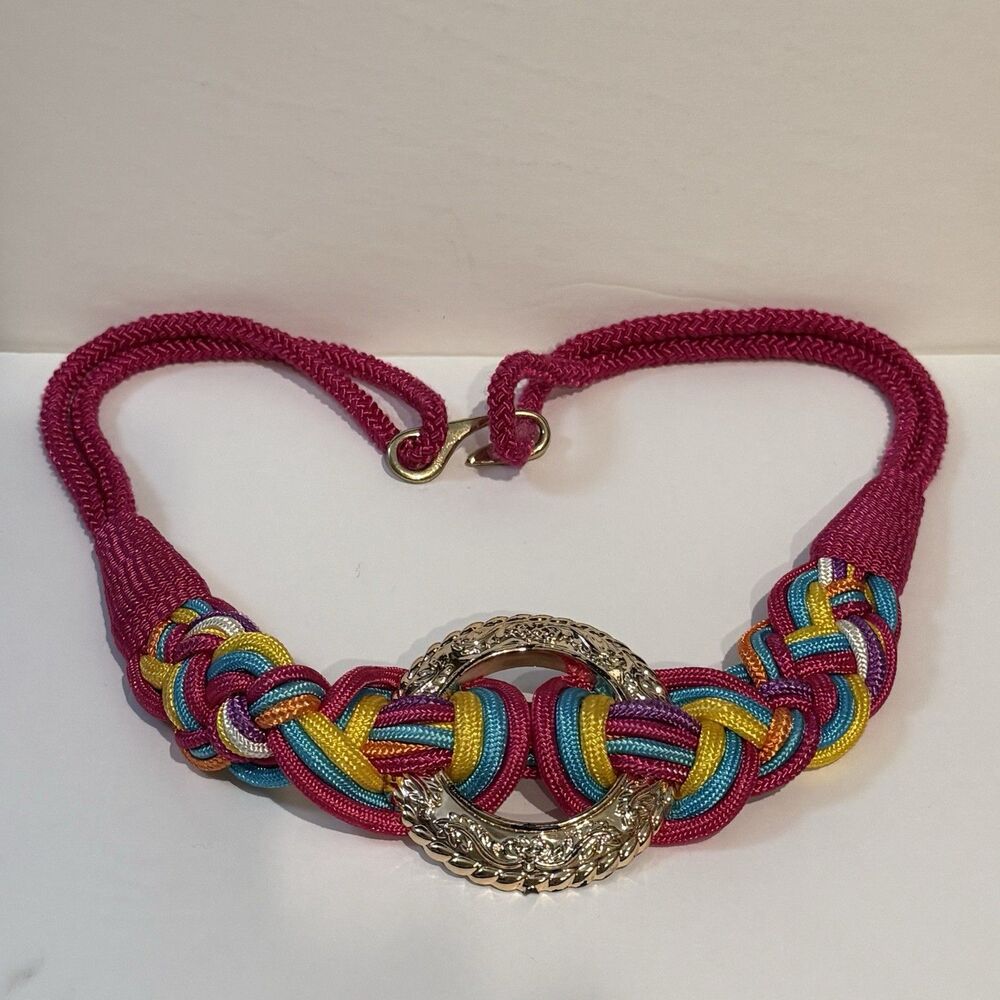 VTG 80s Rope Statement Belt 37” Length M/L Braided Knot Adjustable Festival